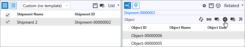 Related pane showing the Connect existing entity item IDs button.